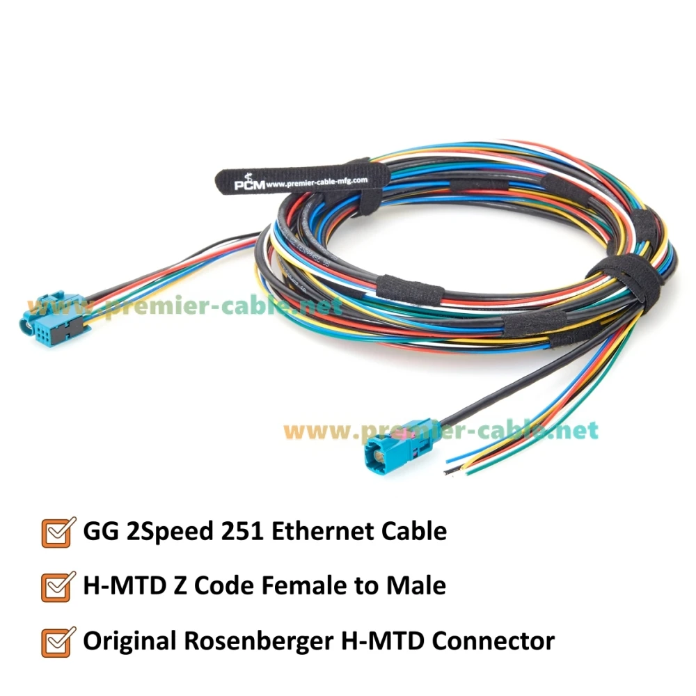 Rosenberger H-MTD Female to Male Automotive Ethernet Cable with 6 Pin MQS Leads 99K1HC-1CAZ5-Z to E6S10A-1CAZ5-Z for ADAS, LiDAR