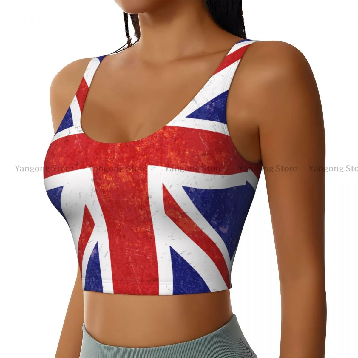 Women Sexy Sports Vest Grunge Union Jack Flag Female Streetwear Sport Lingerie Tee Crop Top