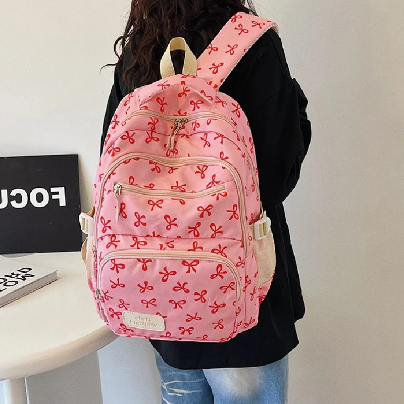 3 pçs/set bonito grande capacidade mochila para menina arco impressão náilon saco de escola alça ajustável feminino viagem computador mochila