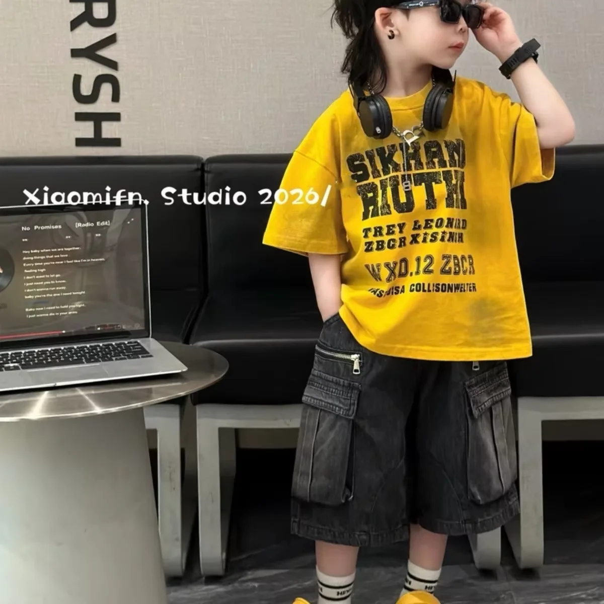 

Children's Summer Set New Boys' Fashion Printed Short Sleeve T-shirt+Cowboy Shorts Two Piece Set Kids Outfits