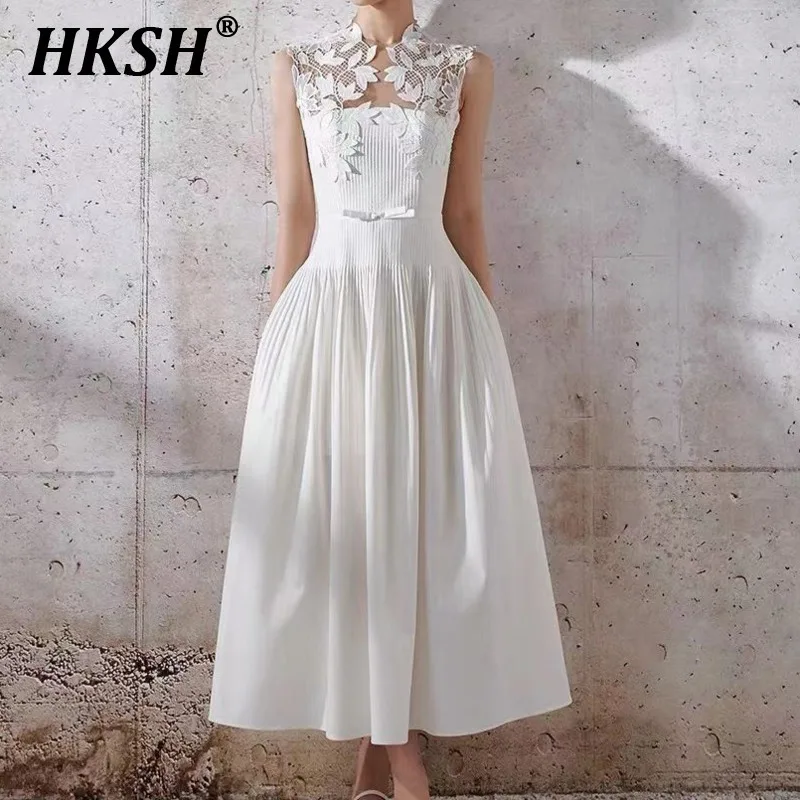 HKSH Spring Summer New Women Tide Punk Vietnamese Minority Lace Patchwork Celebrity Temperament Slim Skirts Big Hem Dress HK4255