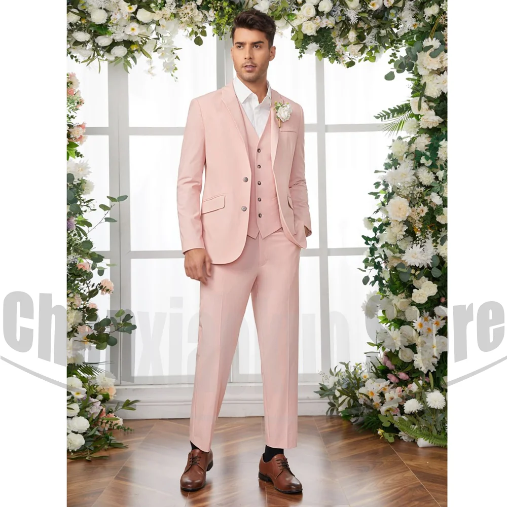 

Men Suits 3 Piece Fashion Single Breasted Peak Lapel Outfits Formal Elegant Groom Wedding Party Tuxedos (Blazer+Vest+Pants)