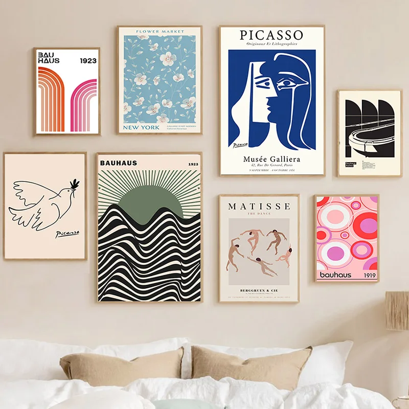 Matisse Picasso Bauhaus Minimalismus Abstrakte Poster Wandkunst Leinwanddruck Gemälde Blumenmarkt Poster Wohnzimmer Heim-Deko