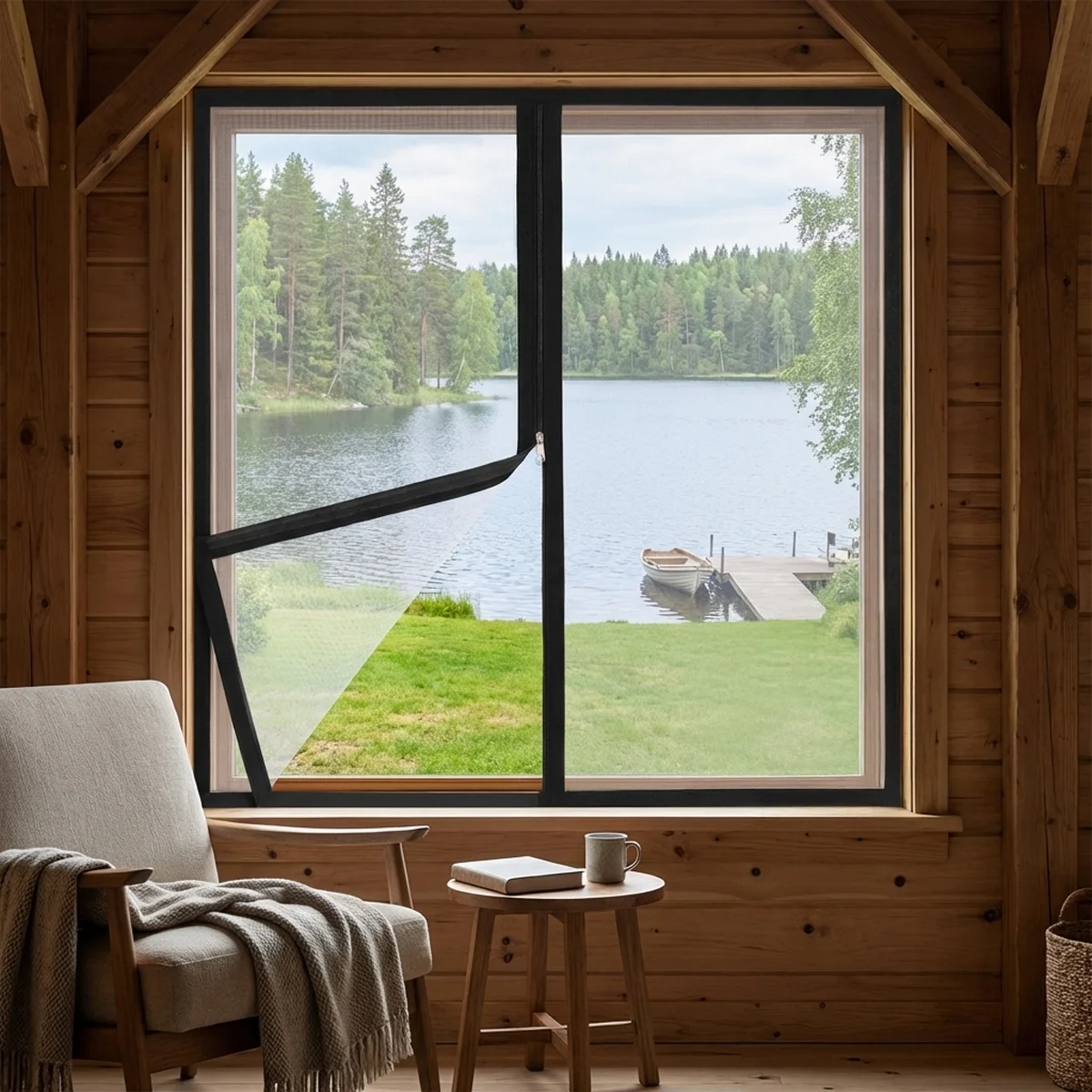 Upgraded Black Zippered Window Screen, 200+ Sizes, No-Drill Self-Adhesive Reusable Mesh for Mosquito & Flying Insects
