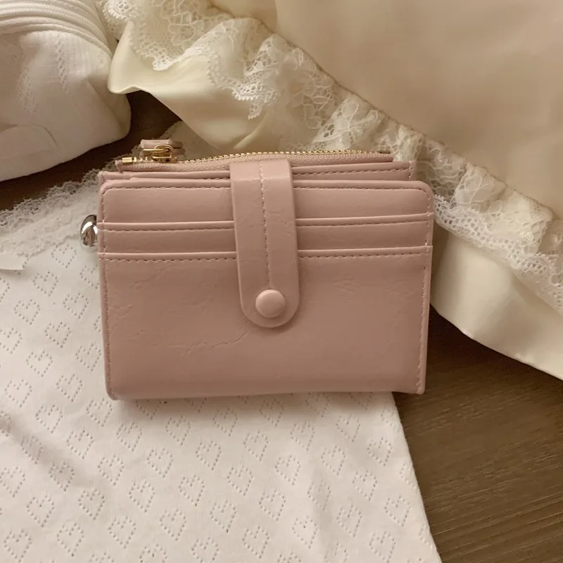 Ins Style Solid Color Women Bifold Coin Money Wallet Multi Card Slots Small Coin Purse Portable Student Ladies Clutch Purse