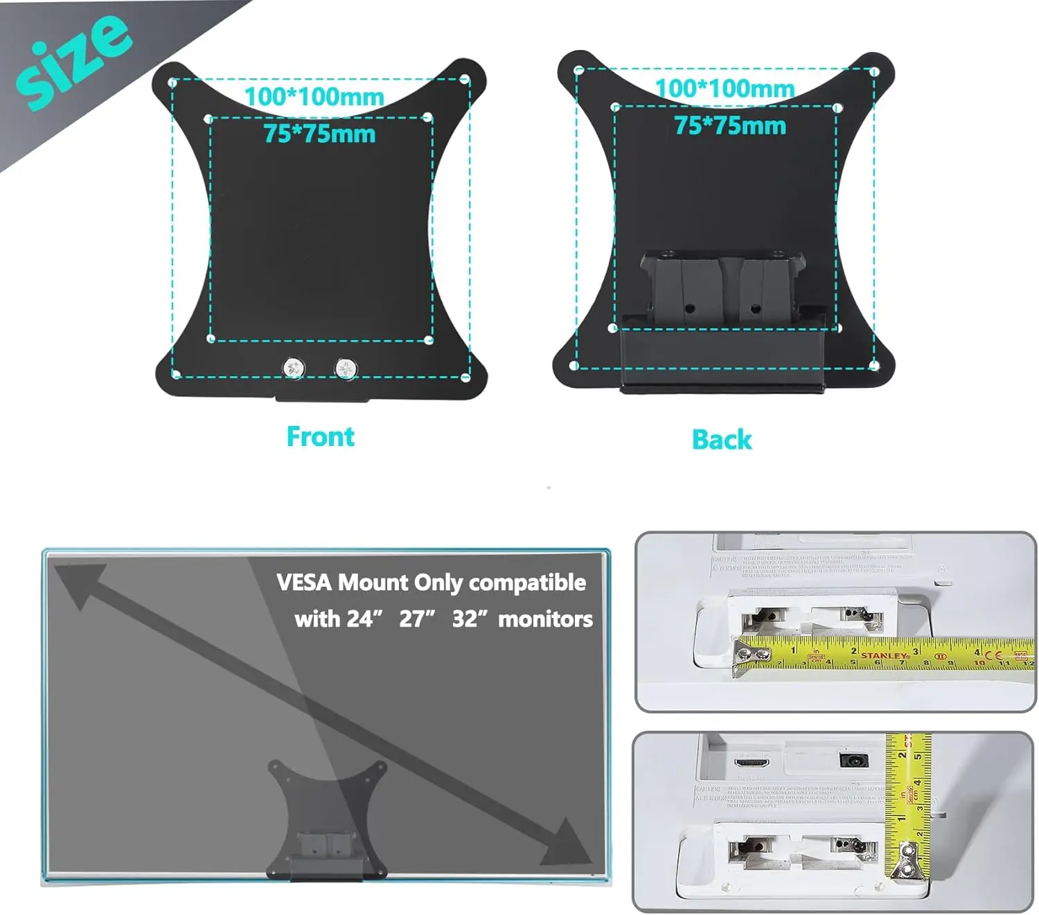 VESA Adapter For Samsung Monitor LS24E360HLA/KR LS24E390HLA/CR LS24E393HLA/CR LS27E360FSA/CR LS27E390HSA/CR Wall Mount Bracket