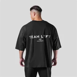 TEAM LYFT Silver Letter Print Brand Comfortable Cotton Men GYM T-Shirt O-Neck Short Sleeve T Shirt M-3XL Man T-shirts Top Tee