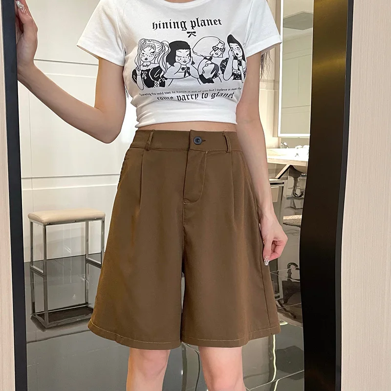 대형 사이즈 여성 캐주얼 세트 반바지, 편안한 사무용 와이드 레그 반바지, 여성 데일리 헐렁한 다용도 바지, 여름