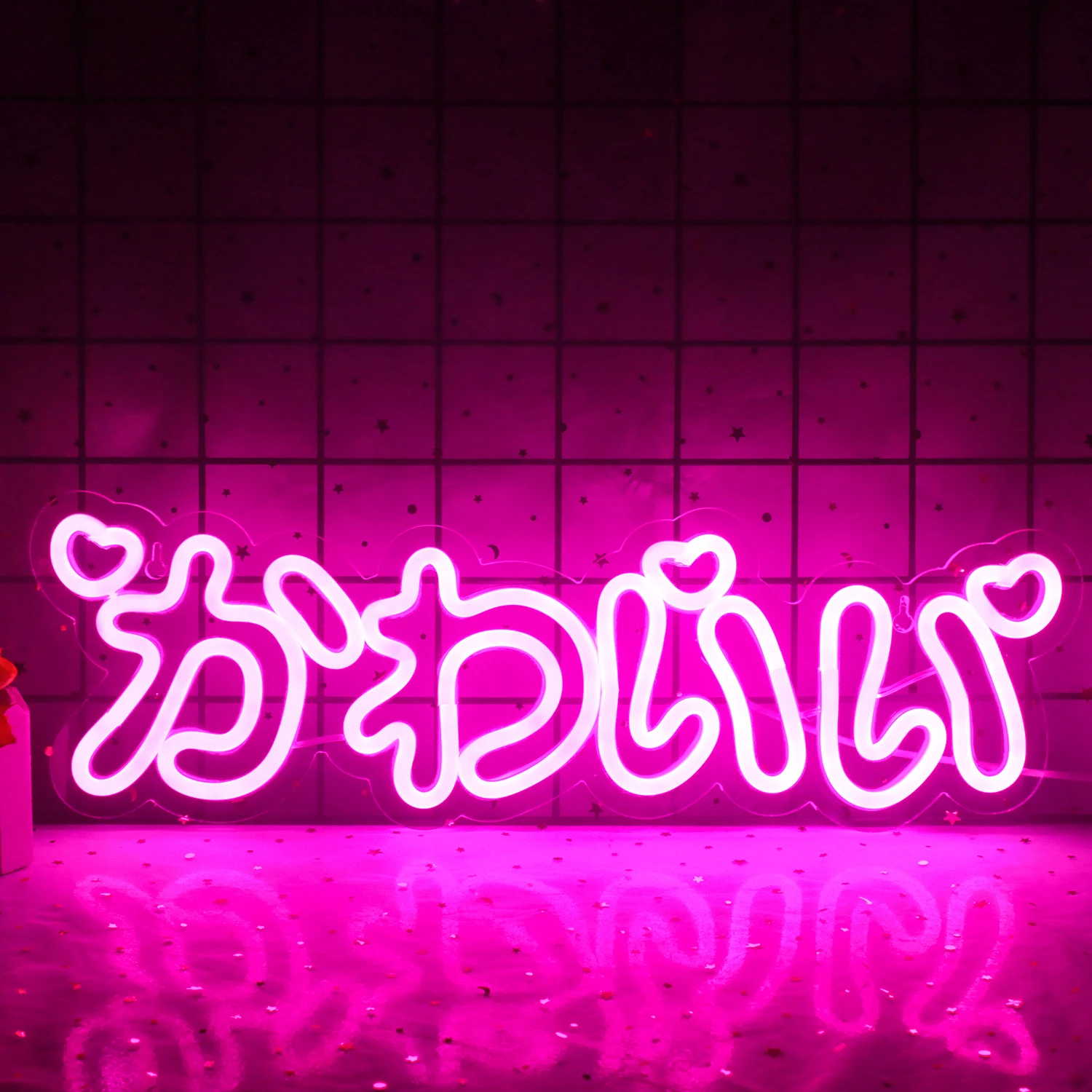 Imagem -03 - Japonês Kawaii Led Neon Sign Bonito Significado Luzes Estética em Casa Decoração do Quarto Presente de Festa de Aniversário Lâmpada de Parede de Bar Logotipo Item