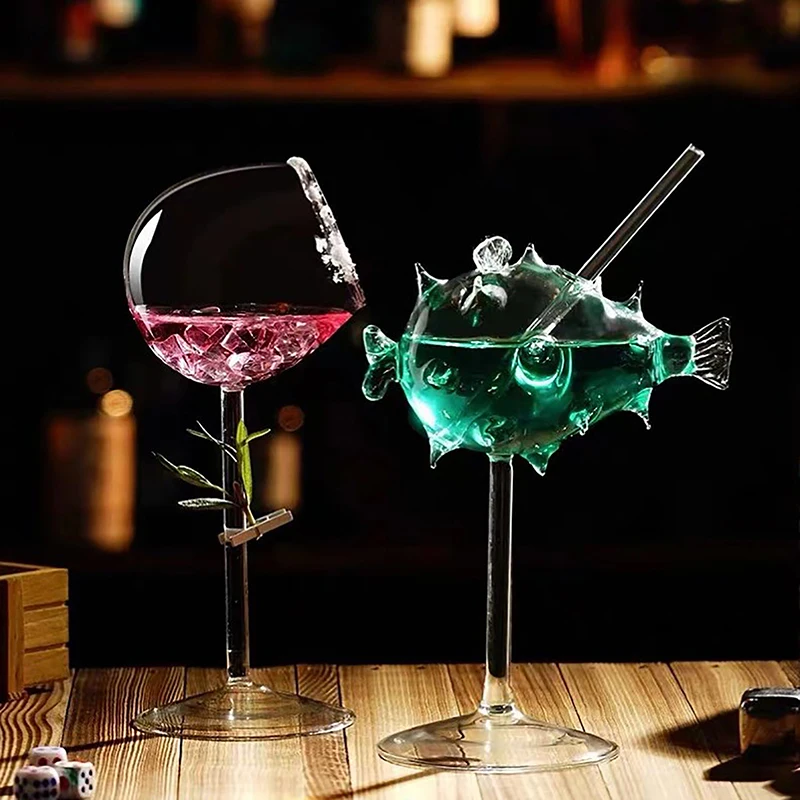 Creative Cocktail Glass Thorn Fish-Shaped Goblet Glass Bar KTV Nightclub Party Drinking Cup Octopus Bird-Shaped Wine Juice Cup