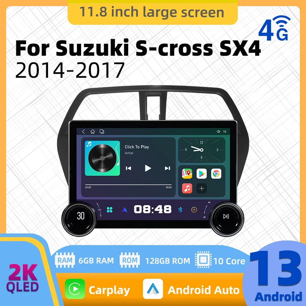

2-диночный Android автомобильный радиоприемник для Suzuki S-Cross SX4 2014-2017 11,8-дюймовый экран навигации мультимедиа Carplay 4G головное устройство Wi-Fi