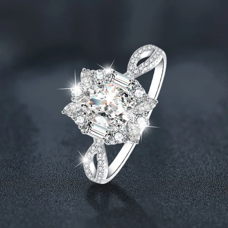 Moissanite ring for women, 925 sterling silver, oval pigeon egg carat simulated diamond ring, white gold jewelry wholesale