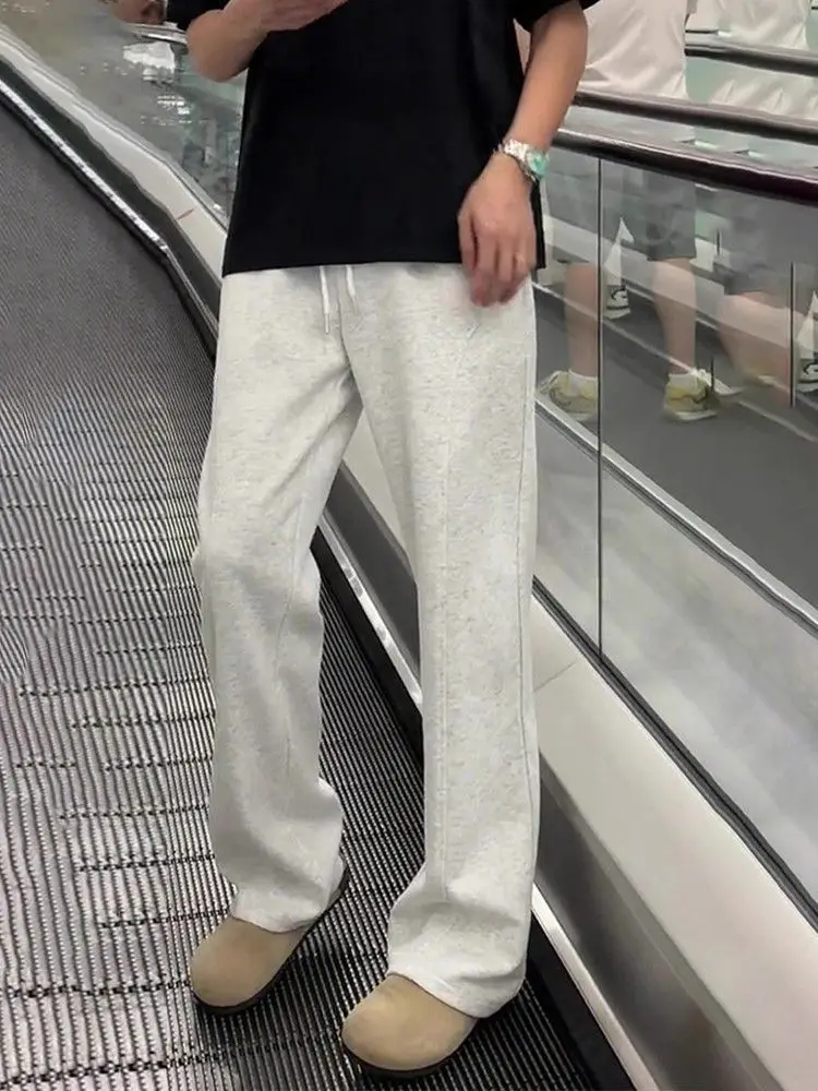 2026 Trendy Slant Cut Slight Flare Sweatpants Men Women Drape Straight Sport Pants Spring