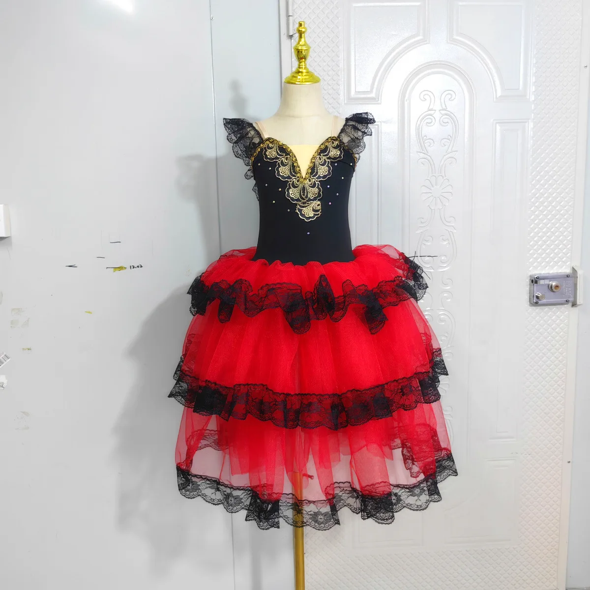 Professional Ballet Romantic Tutu Long Skirt Black Red Spain Dress Adult Children's Ballet Performance Dress