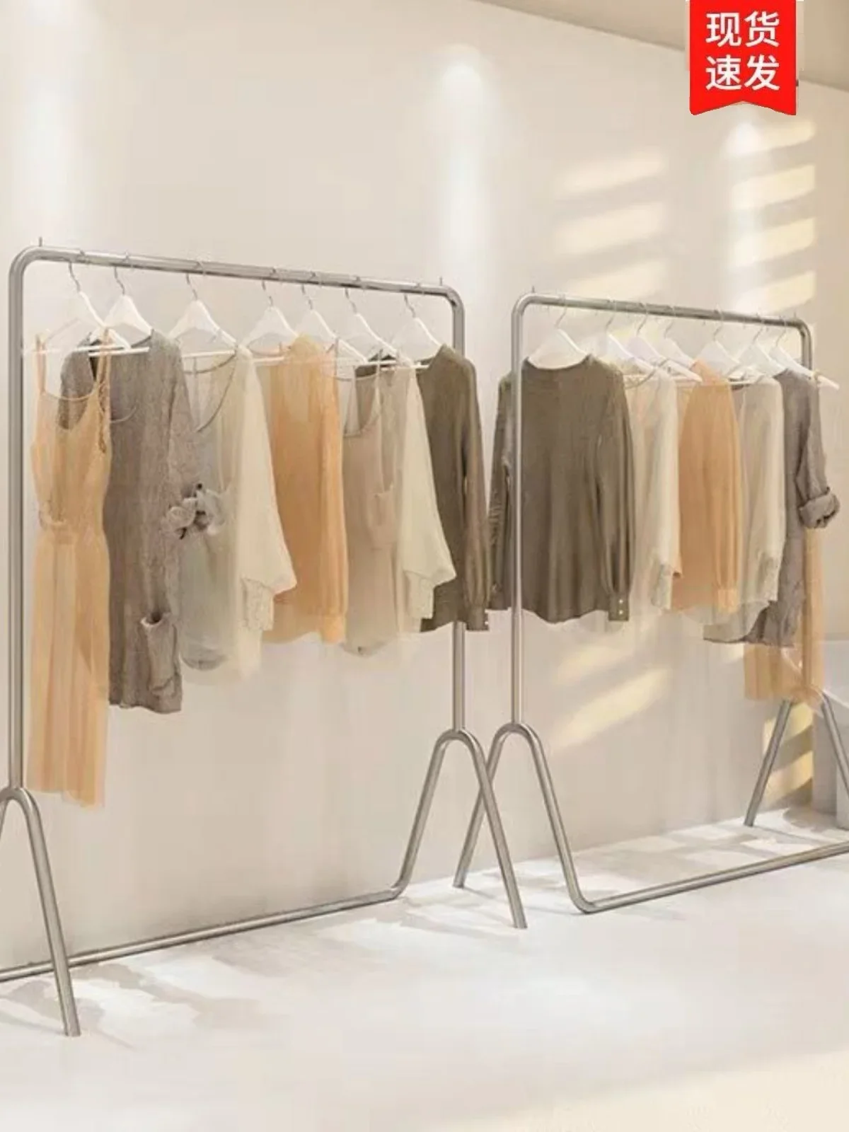 Clothing store display rack Nakajima shelf men's and women's clothing combination hanger Floor-to-ceiling stainless