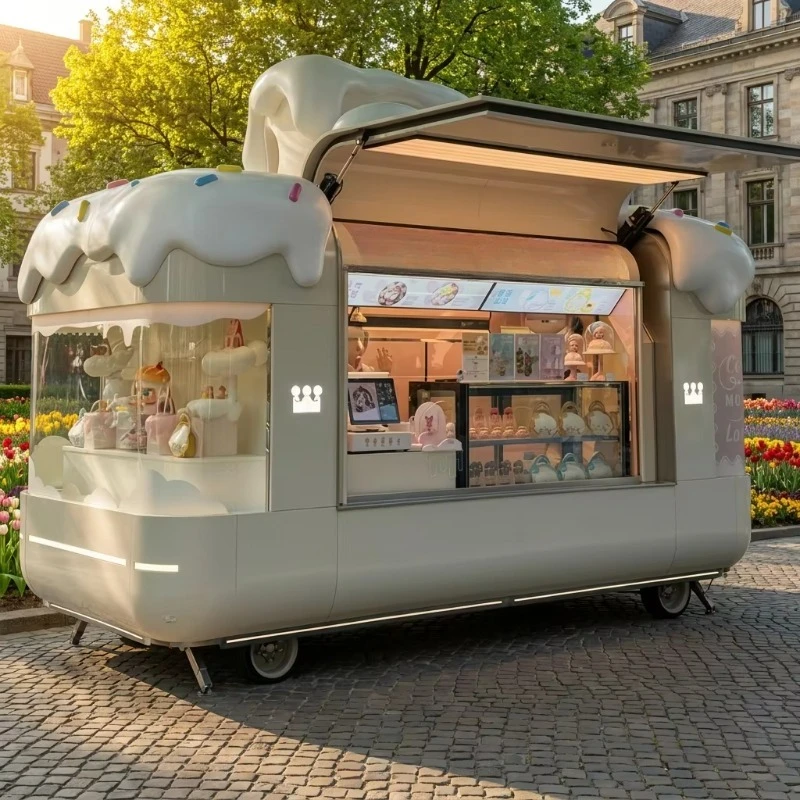 CE Certified Mobile Food Trailer Food Truck for Sale, Dessert House Ice Cream Candy Hot Dog Cart, Fiberglass Galvanized Steel
