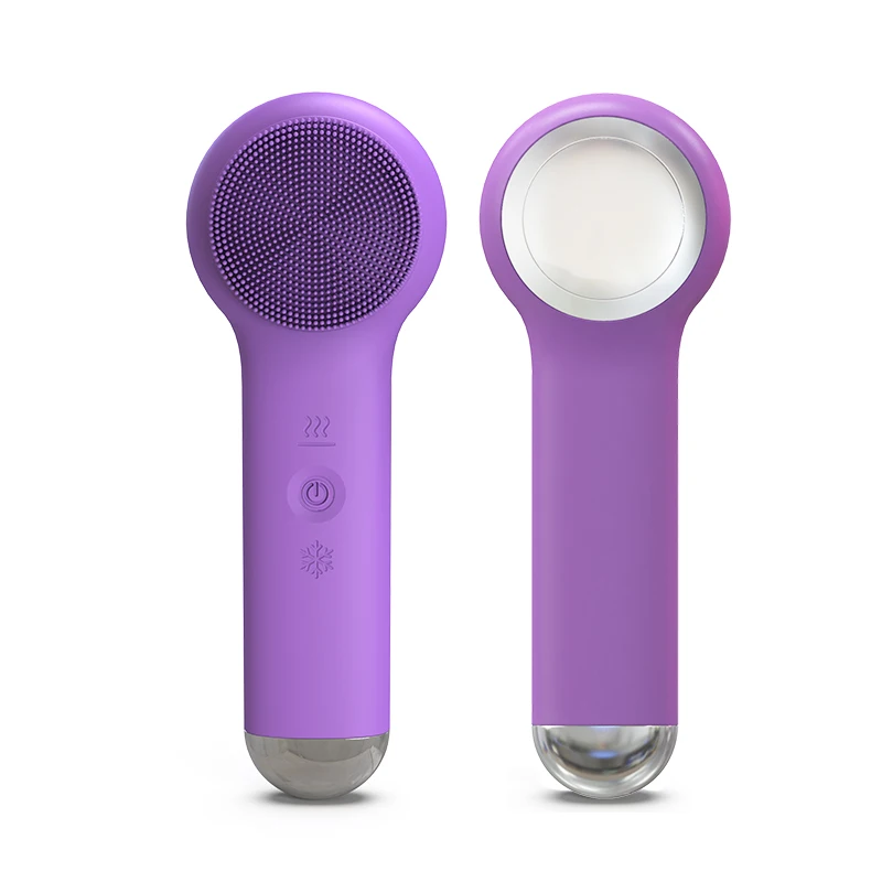 Rechargeable 3-in-1 Waterproof Electric Silicone Facial Cleansing Brush Hot/Cold Massage Stand Pore Cleanser