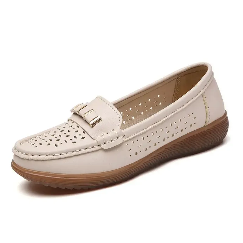 Women's Genuine Leather Shoes Luxury Women's Moccasins Mom Shoes Spring and Autumn Comfortable Middle-Aged and Elderly Slip-on