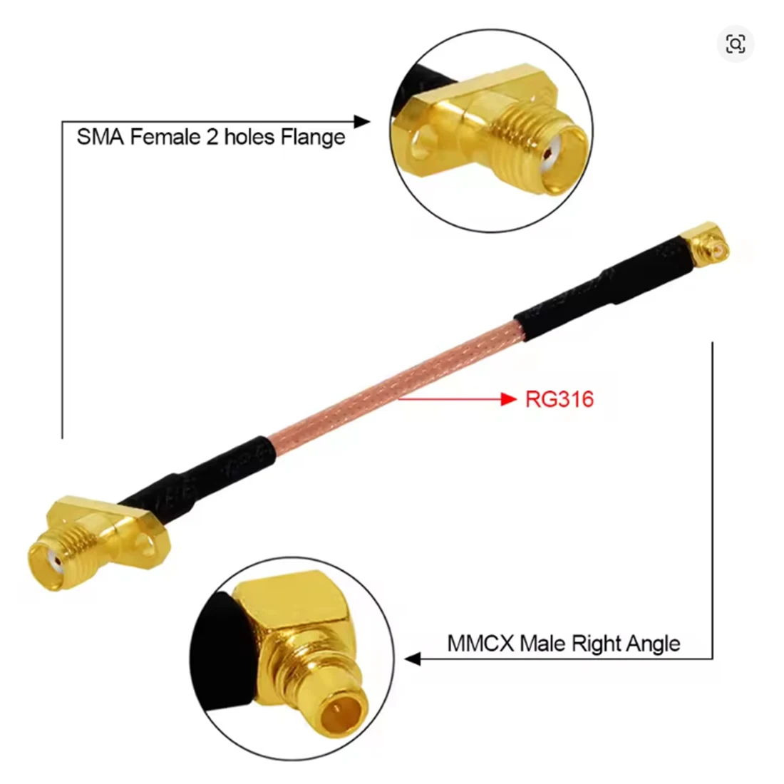 SMA Female Panel Mount Chassis to MCX/MMCX Male Female Plug Jack RF Jumper Cable Adapter RG316 15CM NEW for Wireless Modem
