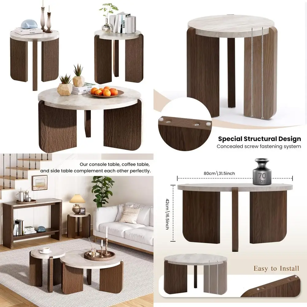 

SUNBURY Современный мраморный журнальный и торцевой столик из трех предметов для гостиной и офиса