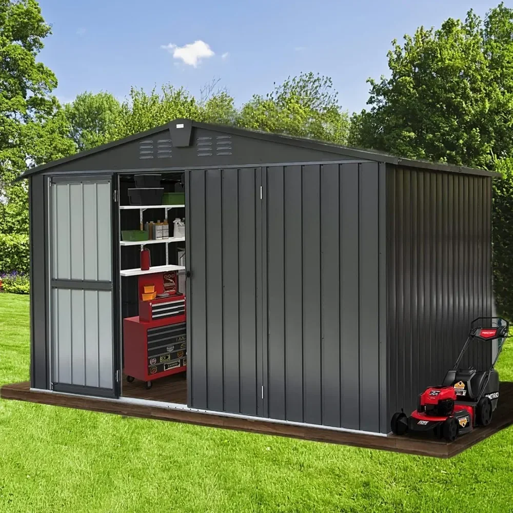 

10 FT X 8 FT Outdoor Sheds & Outdoor Storage Clearance, Waterproof Storage Garden Shed for Backyard Lawn Patio, Black