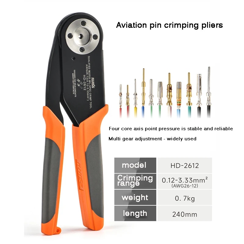 IWISS Crimping Pliers Wiring Tool Aviation Terminals Pin Crimper Connectors Crimp Pins Four-Core Shaft Point Crimping