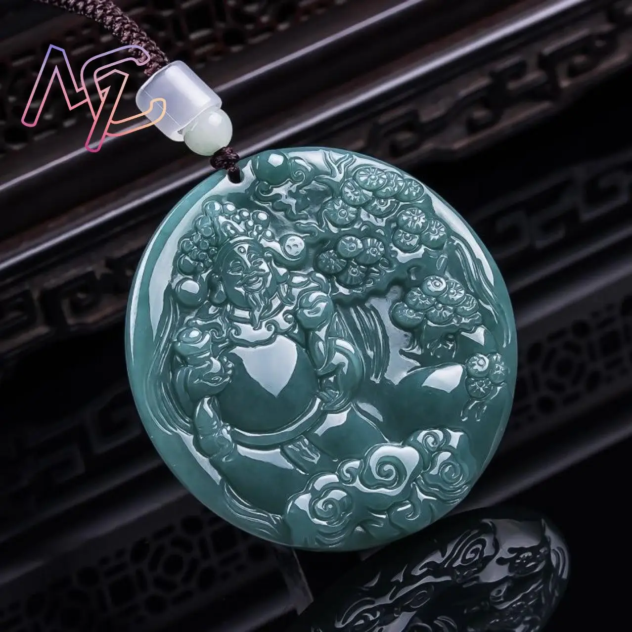 Burmese Jadeite God of Wealth Pendant Talismans Gifts for Women Vintage Accessories Luxury Jewelry Real Jade Charm Necklace - view 3