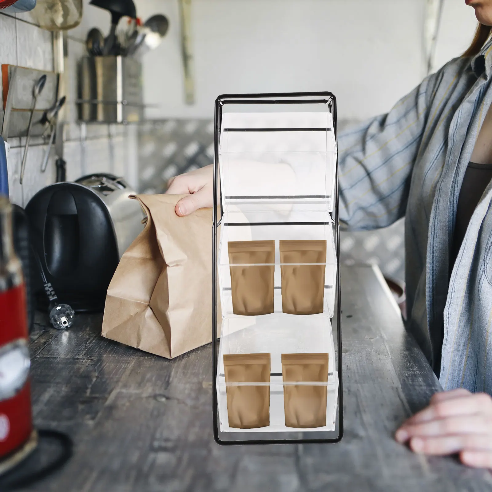

Black Small Bag Coffee Capsule ganizer Desk Rack Storage Multi Function Tea Bag Rack Box Multi Function Tidy Container