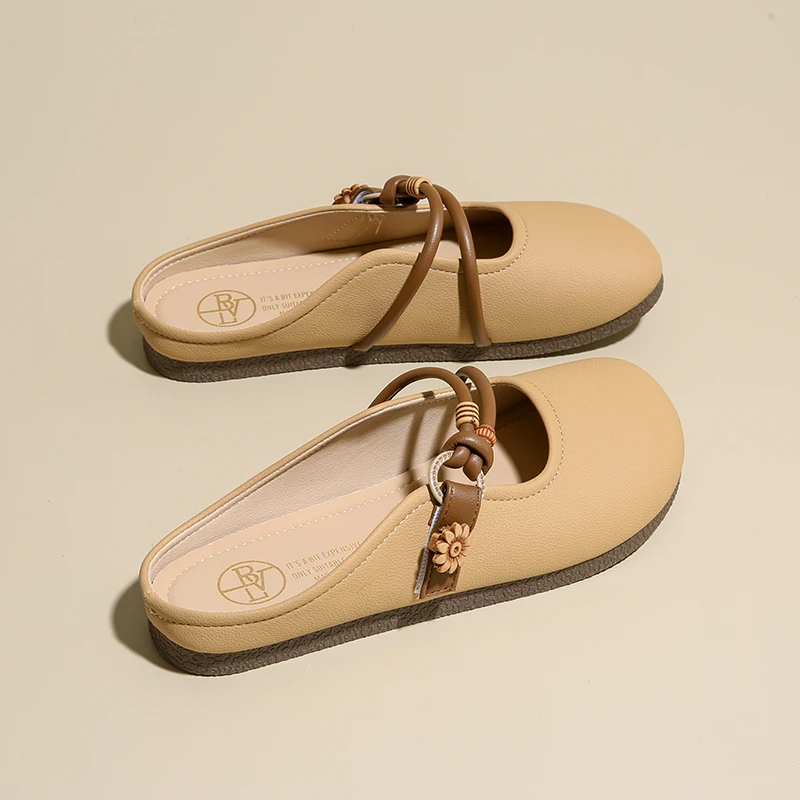 

CRLAYDK винтажные женские шлепанцы без шнуровки, кожаные тапочки с цветами, женские шлепанцы с открытой спиной и ремешком, прогулочные лоферы, повседневная обувь