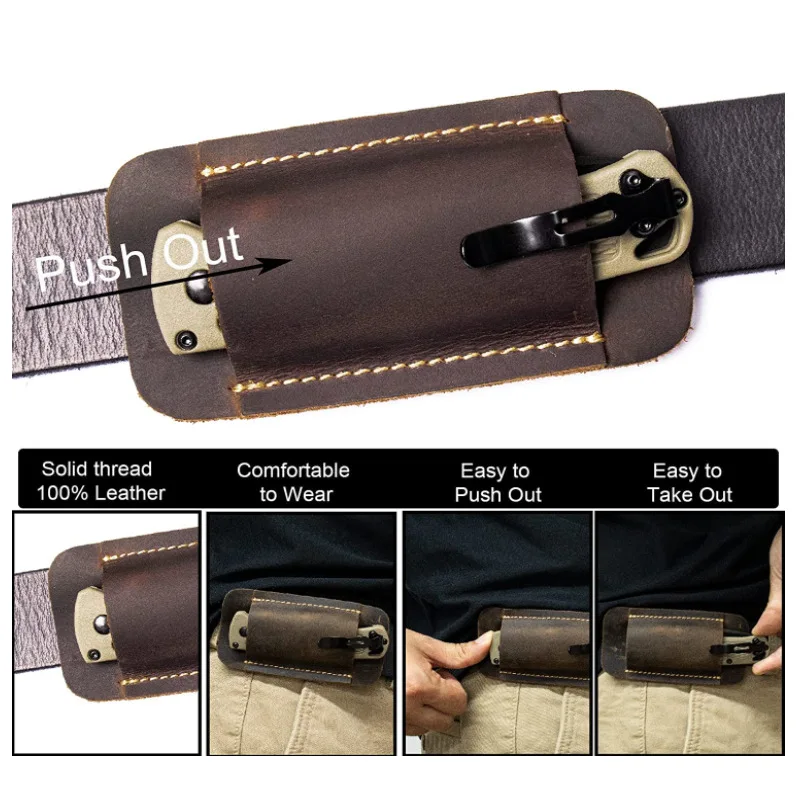 Leather Knives Sheaths EDC Folding Knives Carrier Survival Storage Wearing Waist Folding Knife Leather Cover Outdoor Accessories