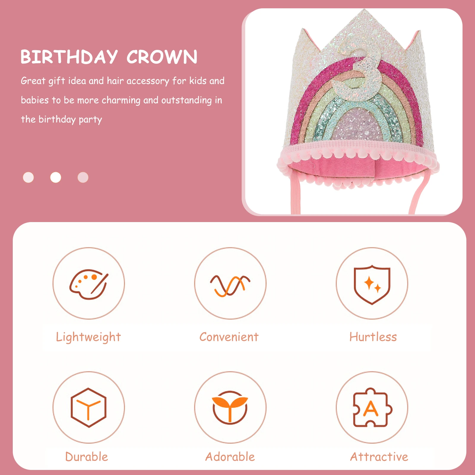 

Rainbow Crown Hairband Hat Kids Toddler Baby Princess Party Hats Lightweight Fabric Perfect Size Photo Prop