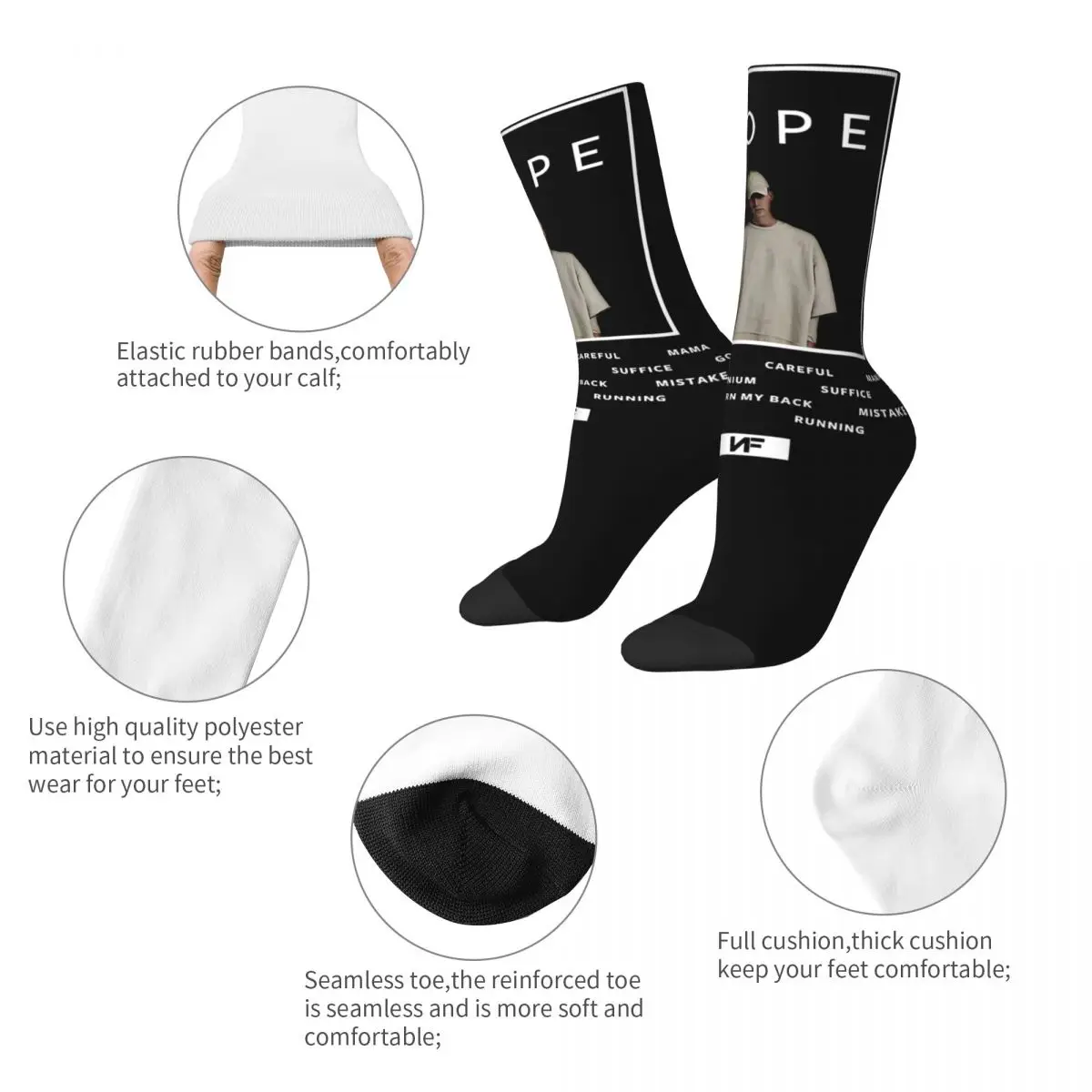 Colorful NF Hope Album Real Music Theme Design Basketball Crew Socks All Seasons Rapper Comfortable Middle Tube Socks Non-slip