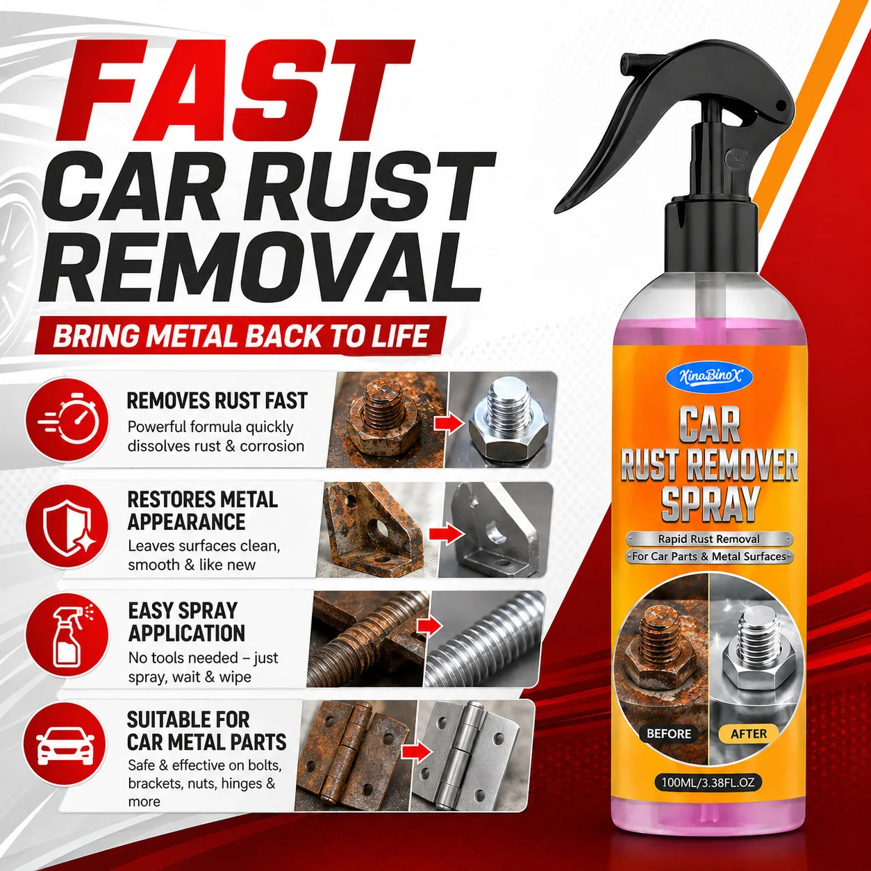 Rust Remover Spray For Car Wheels Iron Powder Cleaner Hub Brake Dust Solvent Safe Automotive Detailing Rust Iron Powder Removal