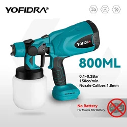 Yofidra-PISTOLA DE PULVERIZACIÓN inalámbrica, pulverizador de pintura eléctrico de alta potencia, pulverizador de pintura fácil para el hogar, batería Makita de 18V, 800ML