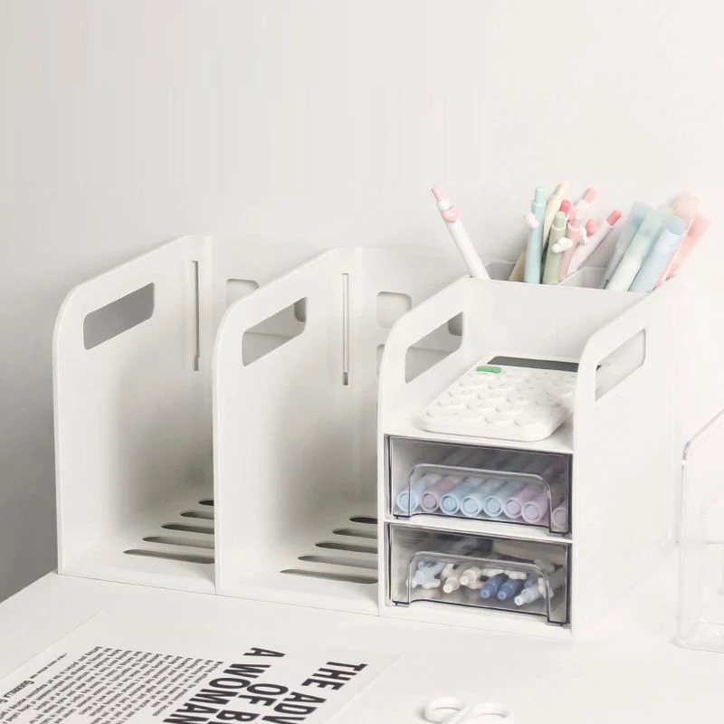 New Creative Desktop Bookend Storage Box Desktop Organizer with Drawers Pen Holder Stationary Storage Rack for Office Desks