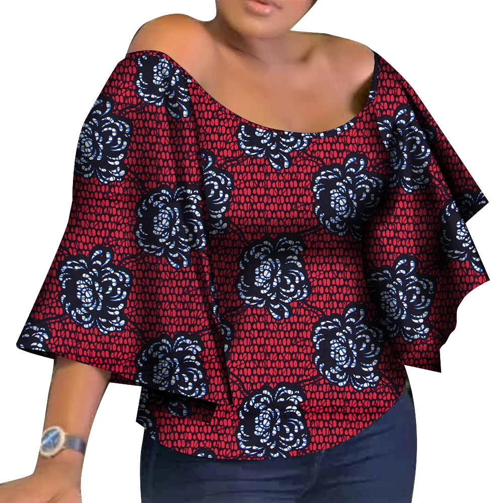 

Dashiki Ankara African Shirt for Women Riche Ankara Print Flare Sleeve Shirts Top Women African Clothing Causal Party WY1125