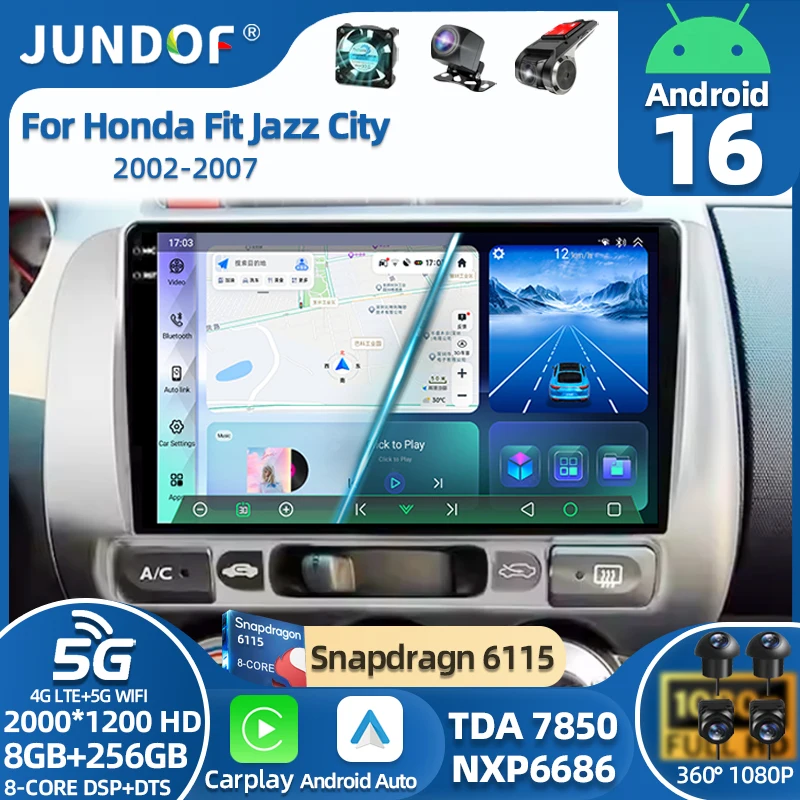 

For Honda Fit Jazz City 2002-2007 Car Radio Android 16 Carplay Navigation GPS Stereo Head Unit Android Auto No 2din DVD Wifi 5G