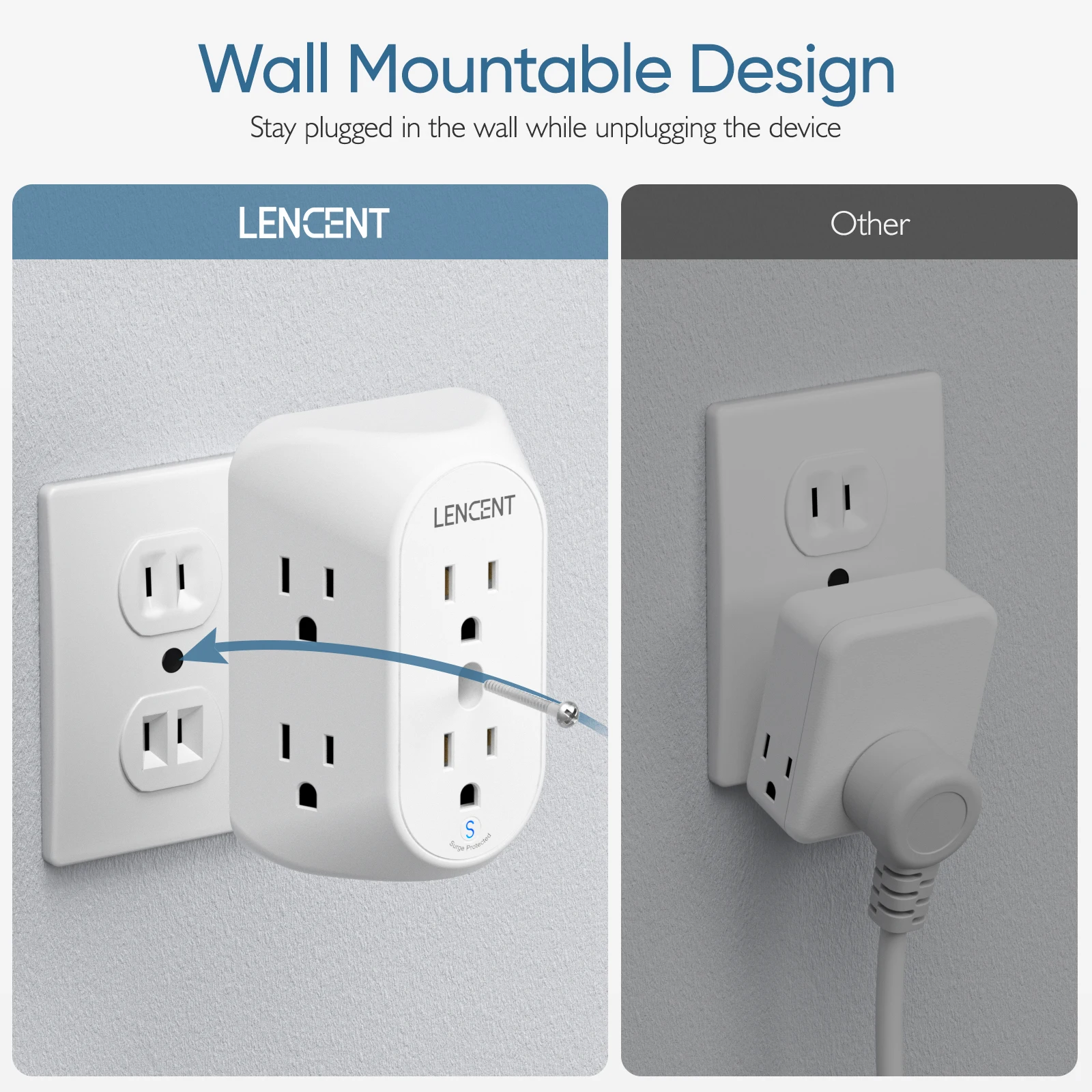 LENCENT3 to 2 Prong Grounding Outlet Adapter Polarized Plug Surge Protector Multi Plug Outlet Extender with 6 Outlets for Home