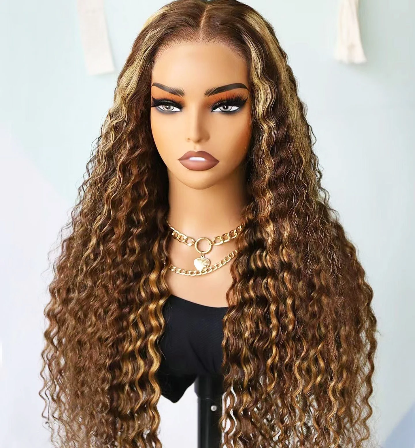 4/27 Highlight Ombre Colored Glueless Wig Ready To Wear 13x4 Curly Human Hair Wigs Brazilian Remy Deep Wave 7x5 Lace Closure Wig