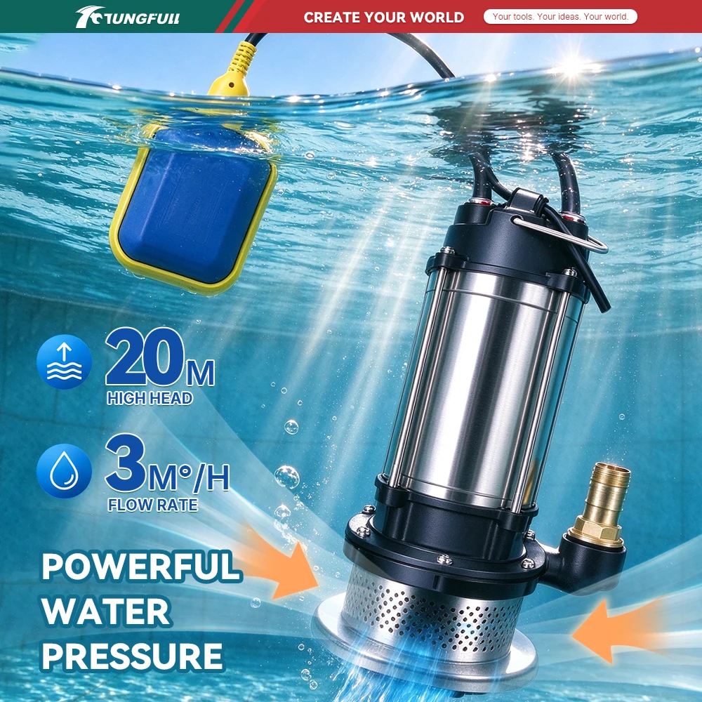 Submersible Water Pump Dirty Water Pump 20m High Lift Float Switch for Basement Water Drainage Septic tank effluent transfer