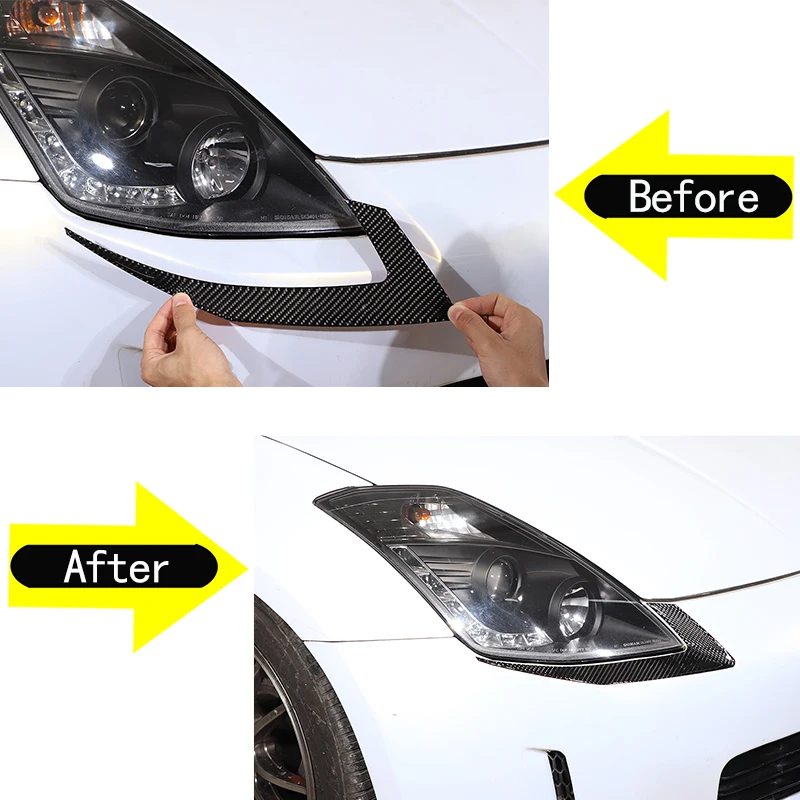 

For Nissan 350Z Z33 2003 2004 2005 2006 Soft Carbon Fiber Car Headlight Lower Eyebrow Cover Trim Sticker Car Accessories