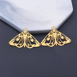Encantos de Filigrana De Latão Oco-out, Borboleta, Sereia, Aço Inoxidável, Pingente De Cor De Ouro, Jóias DIY, Fazer Brincos, 10PCs 10 principais vendas borboleta metal aplique - №4