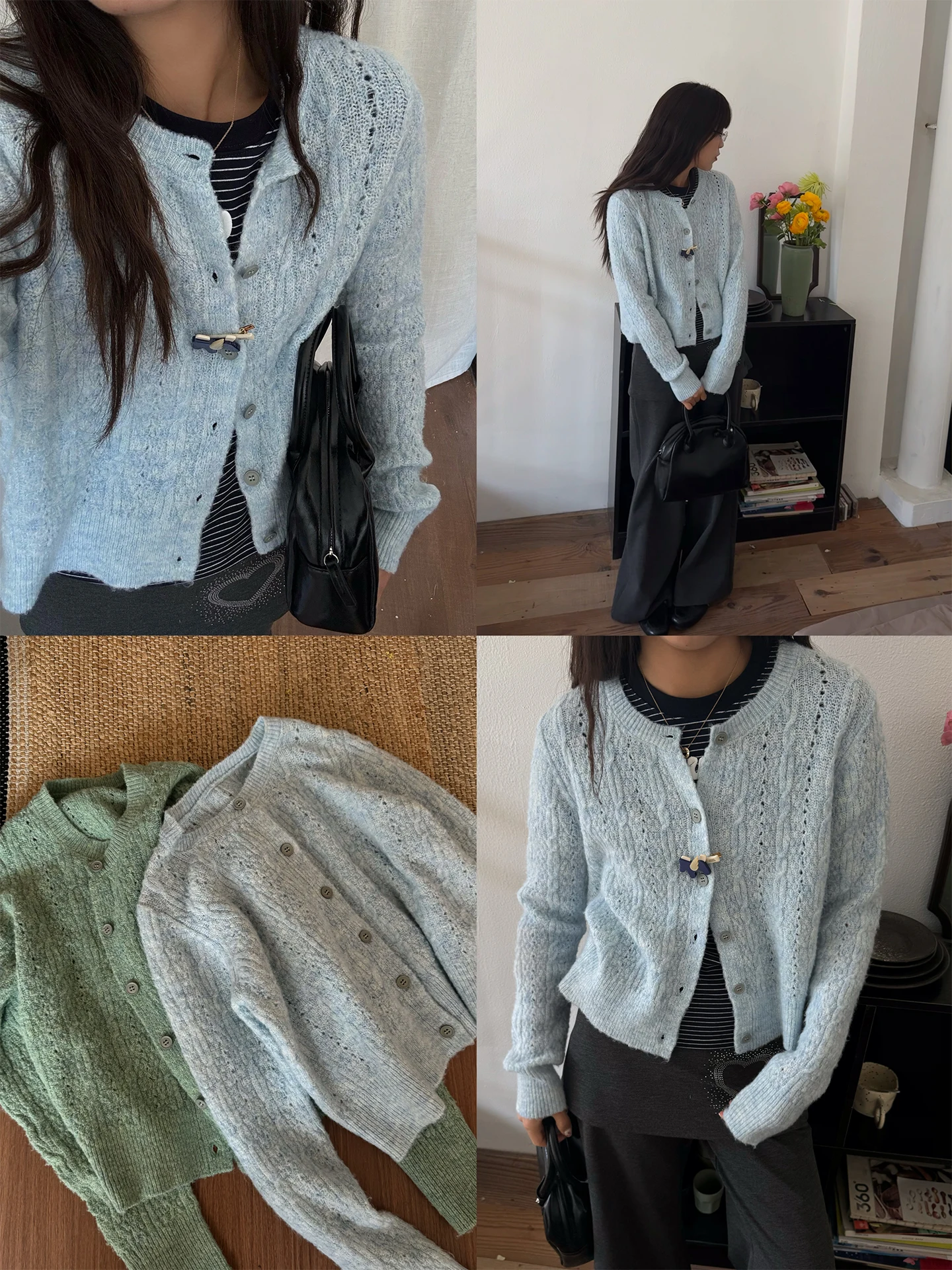 

NIDEBLACK Корейский стиль: короткий вязаный кардиган для женщин, синий, приталенный, дышащий, на весну и раннюю осень