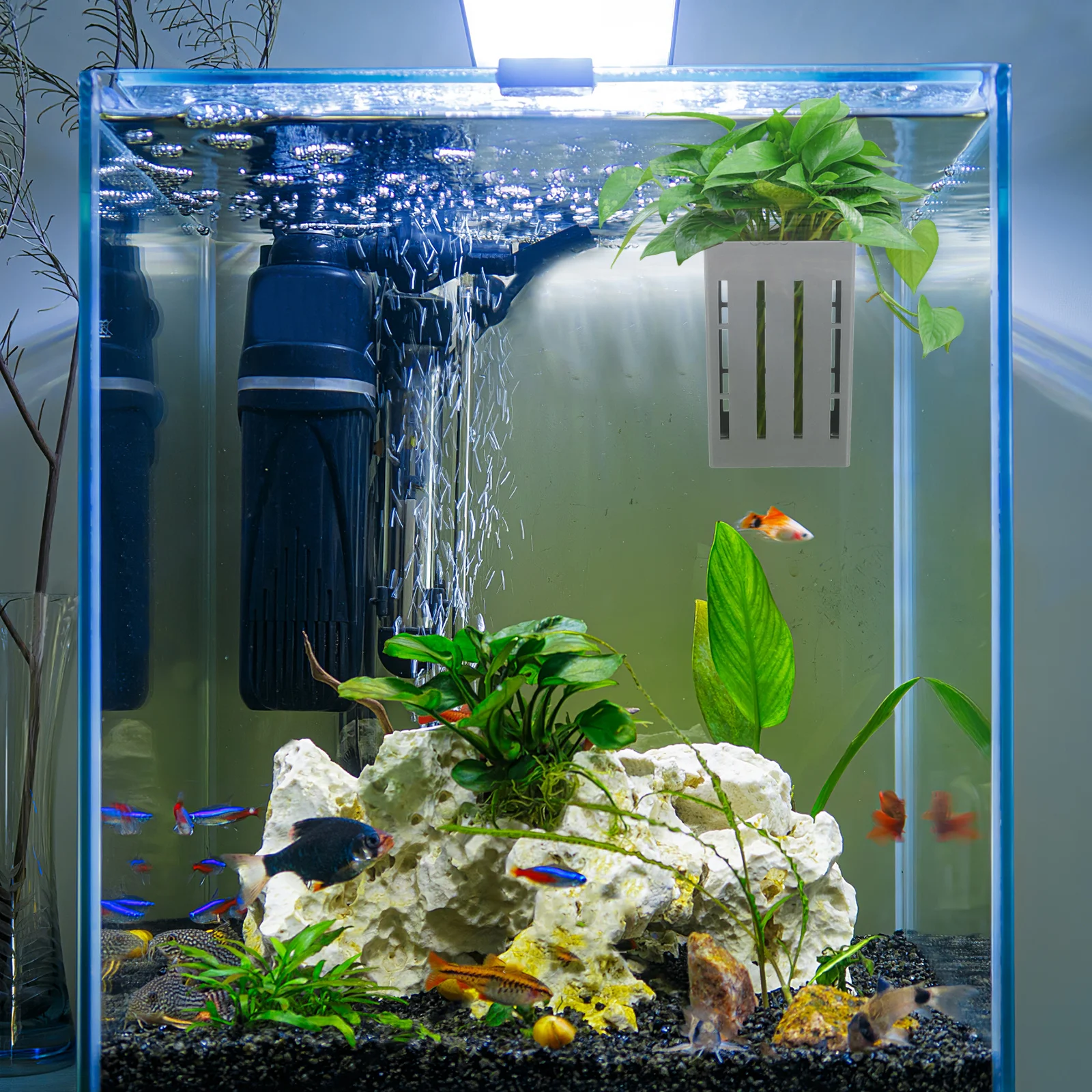 

4Pcs Hanging Aquarium Plant Holders Plastic Aquatic Plant Cups Fish Tank Planters Breathable Holes Easy Installation Small Fish