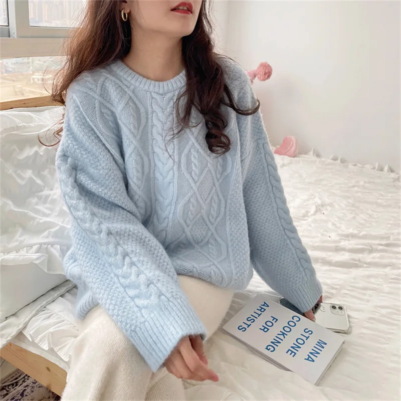 Japan Südkorea Station Herbst Winter neue süße und sanfte Stil Rundhals ausschnitt schlanke Langarm Pullover Strick pullover