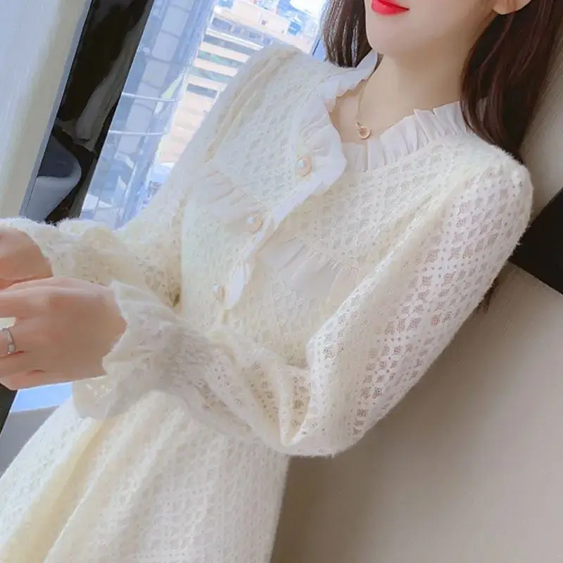 Long Sleeve Dress Women Thickening Autumn Tender White Elegant Holiday Classic Popular Fashion Ulzzang Stylish Daily New V277