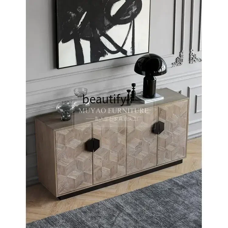 

Nordic solid wood dining side cabinet, retro old floor locker, simple style foyer entry entrance cabinet07