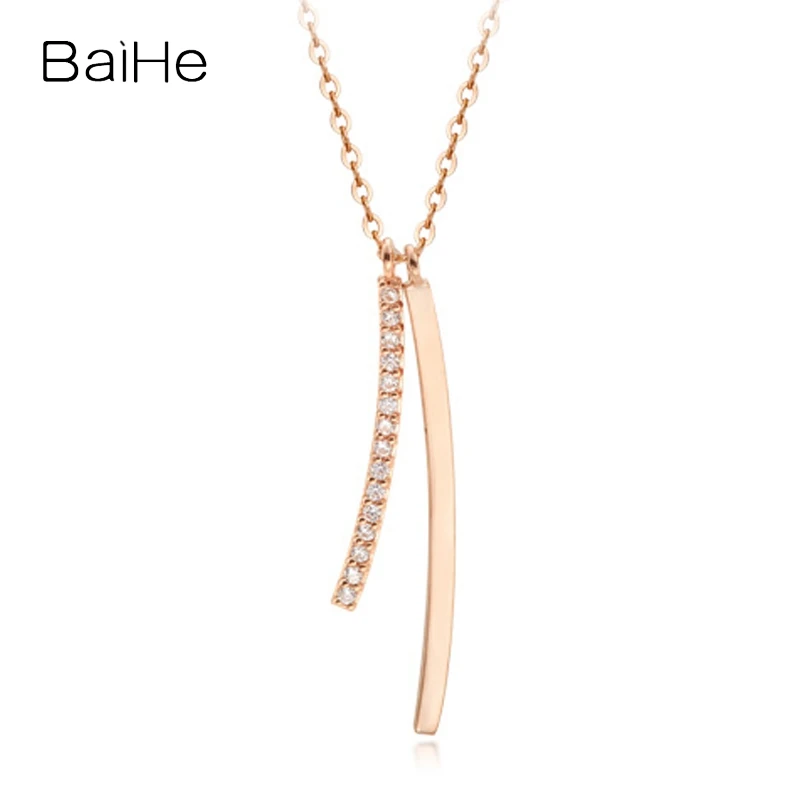 

BaiHe Solid 14K Rose Gold H/SI Natural Diamond Pendant Necklace Women Men Gift Trendy Fine Jewelry Making Engagement Collier