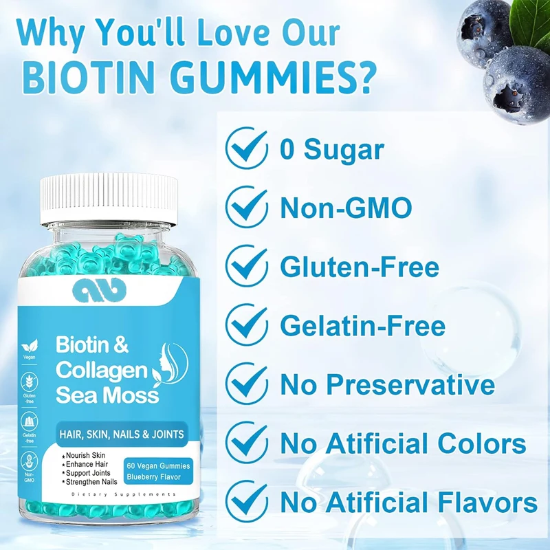 

15000mcg of biotin gummies, suitable for hair, skin, nails, and joints - women and men,children -60 pieces of vegetarian gummies