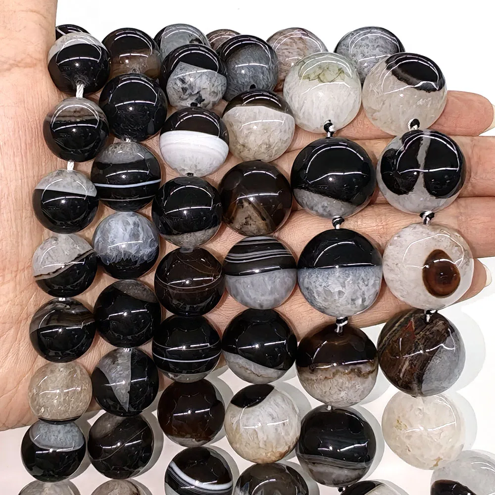 Evil Eye Agate Beads Natural Stones Healing Crystal Black Striped Agate Bead Gems for Charm Jewelry Making DIY Necklace Bracelet
